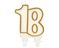 Birthday candle digit "18", gold outline, 8 cm